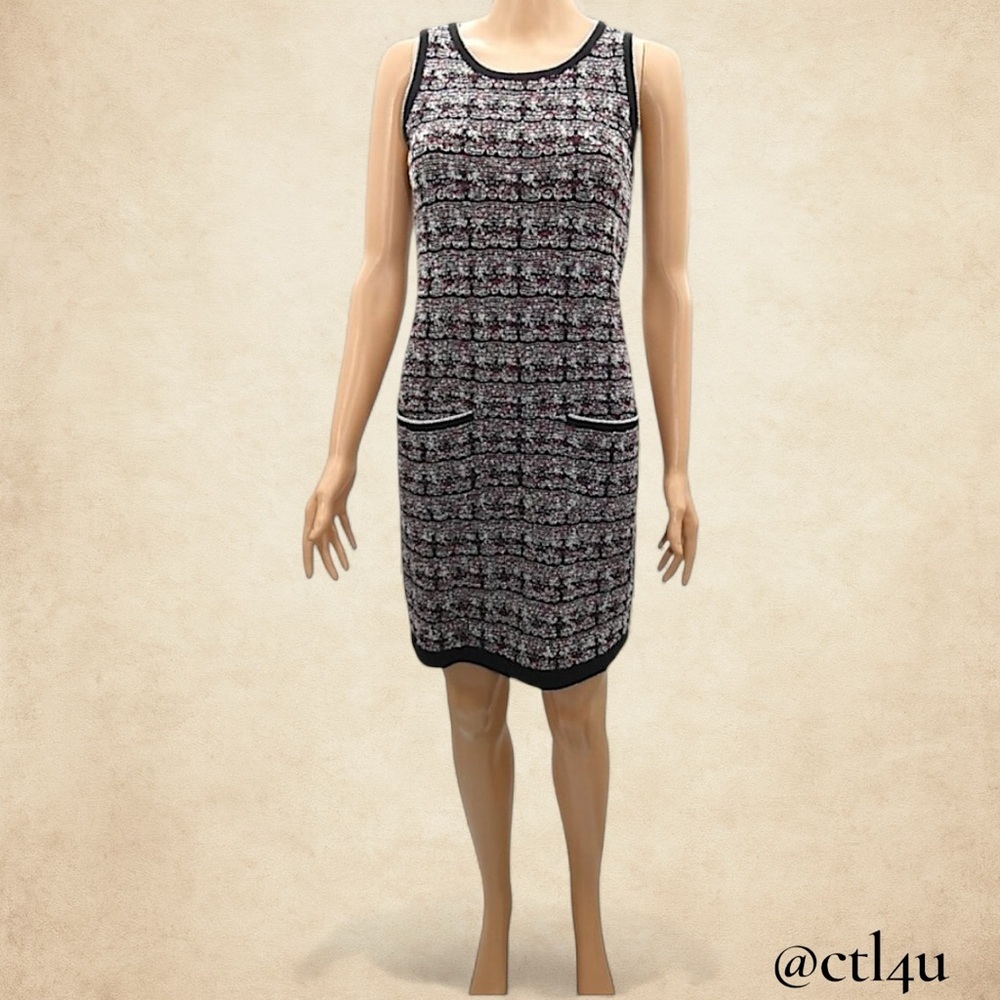 Eva Mendes Black Red Tweed Knit Mini Shift Dress Mod Academia Preppy XS Metallic